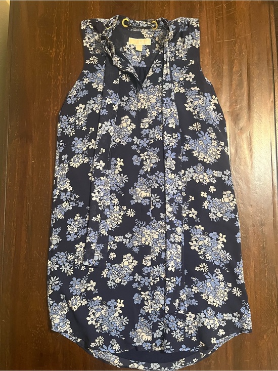 Michael Kors Dresses & Skirts - Michael Kors Navy Floral Tie-Neck Mini Dress